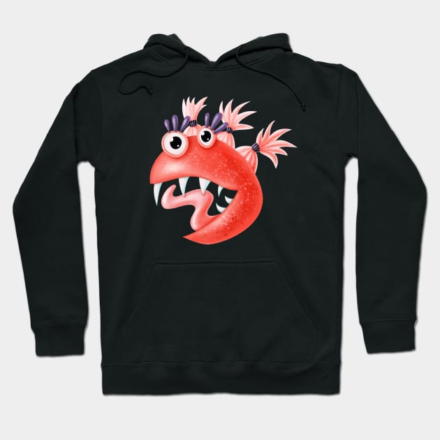 Crazy Pink Monster With Ponytails Hoodie by Boriana Giormova